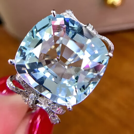 HEEKAIYI Santa Maria aquamarine ring for women 18k gold diamond ring Chinese Valentine's Day birthday gift for wife Selected 10 carats/Santa Maria