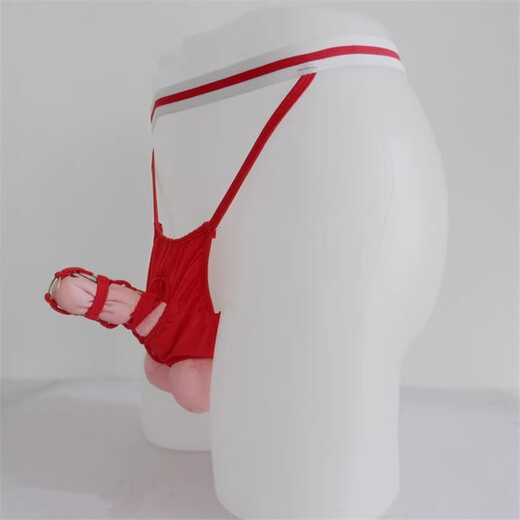 Men's underwear JJ elastic split thong panties hollow five-ring restraint ring large size sexy couple crotchless pants black one size