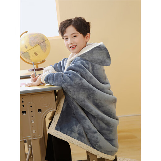 Hilton Star thickened nap blanket for primary school students classroom children's shawl winter office lunch blanket blanket cloak quilt with hood + gloves double layer thick gray blue monster 110cm*170cm suitable for heights above 1.40 meters