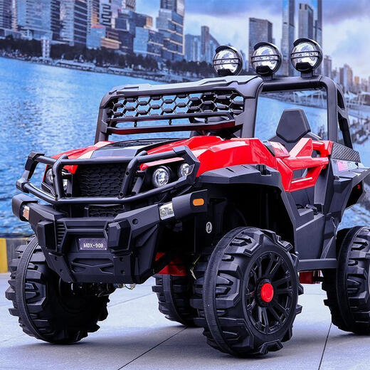 He Jiangong's super large children's car four-wheel drive off-road with remote control can sit adults and children baby toys double four-wheel stroller red four-wheel drive 12V large lithium battery/ordinary seat