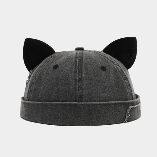 Real Vision Retro Fox Ear Landlord Hat Women's Trendy Washed Splicing Old Melon Skin Hat Brimmless Hip-Hop Personalized Student Hat Black One Size 54-58
