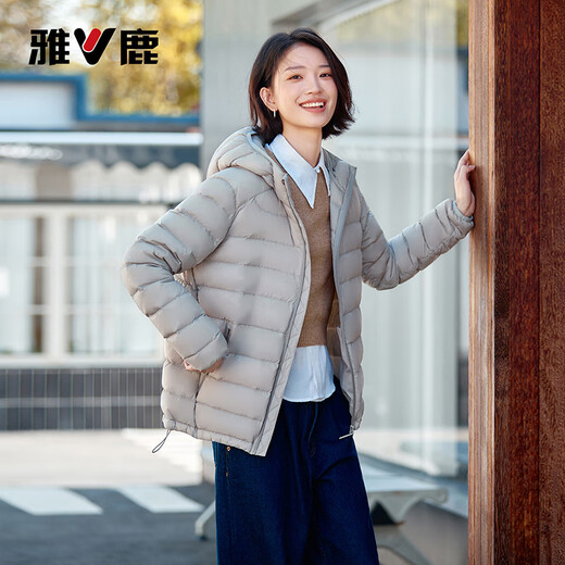 Yalu goose down ribs light down jacket 2025 new autumn and winter short hooded fashionable casual jacket