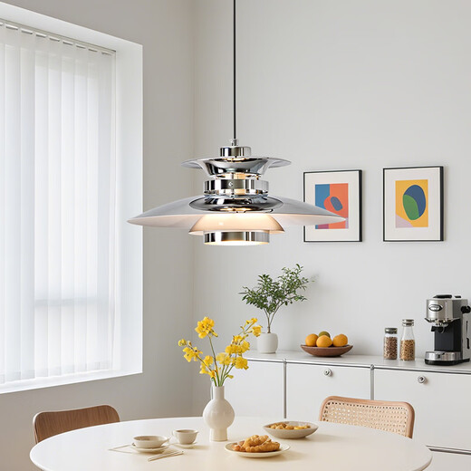 Mi restaurant flying saucer chandelier Japanese retro walnut color dining table bar Bauhaus French medieval tea room dining chandelier A style swing arm walnut color 40CM three-color dimming