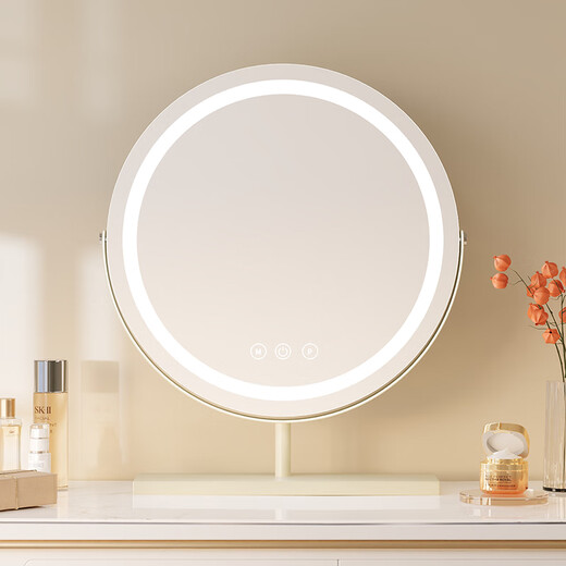 Makeup mirror Makeup mirror desktop desktop bedroom light luxury high-end cloud rotating LED makeup table mirror with light Obsidian black (40cm rotating plug-in model)