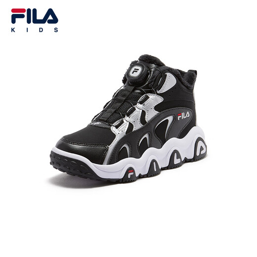 FILA Children's Shoes Children's Cotton Shoes 2025 Winter New Style Knob Velvet Warm Sports Shoes for Boys and Girls Black/Space Silver-BW 37 Inner Length 23.5