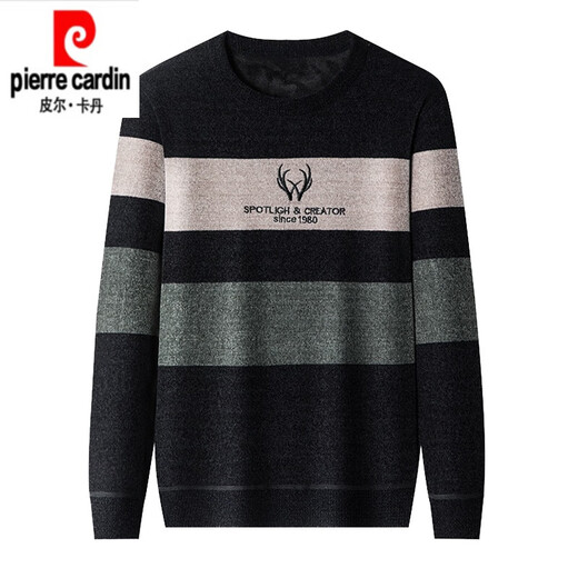Pierre Cardin Chenille Sweater Men's Velvet Thickened Warm Sweater Men's Autumn and Winter Round Neck Loose Bottoming Shirt Trendy Knitted Sweater Blue 8607 Model XL 175 135-150Jin Jin is equal to 0.5 kg