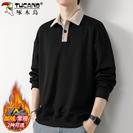 Woodpecker (TUCANO) sweatshirt men's long-sleeved T-shirt men's autumn and winter lapel loose bottoming shirt tops men's black XL
