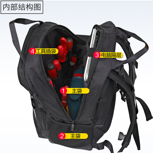 FASITE Tool Bag Shoulder Multifunctional Elevator Repair Bag Canvas Large Computer Tool Backpack Men's Electrician Bag Black