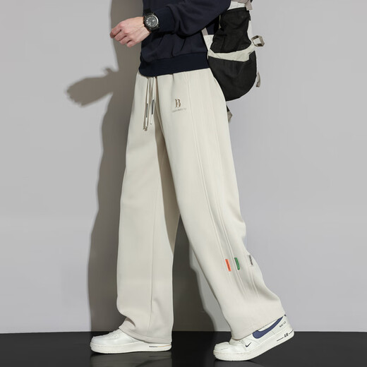 MONPOC scimitar casual pants men's spring and autumn Hong Kong style trendy loose sportswear straight pants MOX23 khaki 2XL