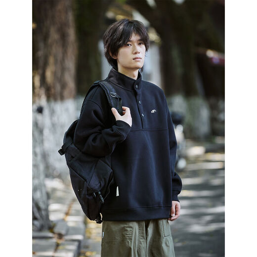 Nanhe heavyweight loose men's sweatshirt spring and autumn new American trendy brand hoodless bottoming shirt Henry collar handsome top floral gray M M