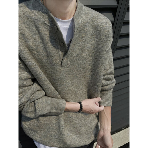 Cleanfit henley collar sweater men's autumn and winter warm sweater men's inner long-sleeved base sweater floral gray autumn and winter upgraded model M_95 to 115Jin Jin equals 0.5 kg can be worn