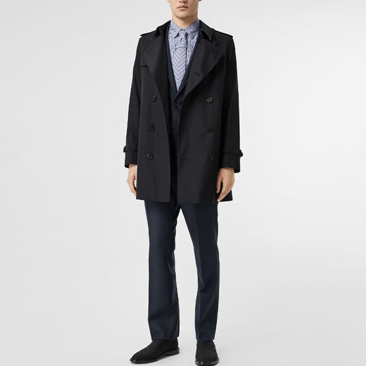 博柏利（BURBERRY）新年礼物双排扣附腰带长袖风衣男款深蓝色 深蓝色 均码 54