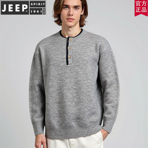 JEEP SPIRIT classic retro Henry collar American high-end knitted sweater for men 2025 new autumn and winter casual warm sweater dark gray M