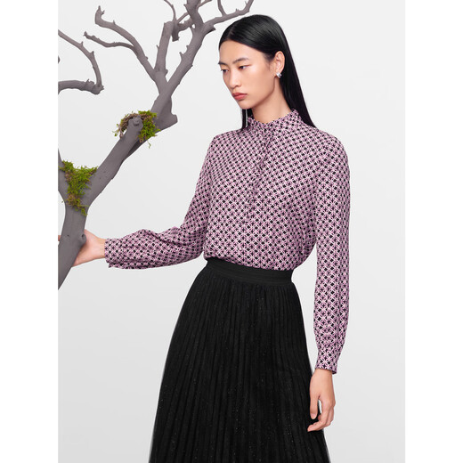 JUZUI JZ JUZI shopping mall same style lace national style copper pattern chiffon shirt for women 2023 winter JWDD60101 flower purple red 2XL