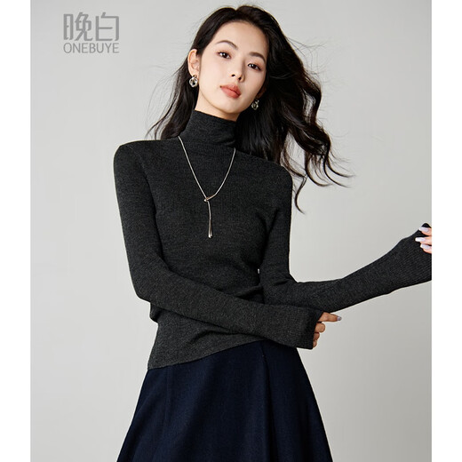 Late White New Product 100% Sheep Wool Turtleneck Sweater Women's 2025 Autumn and Winter Style Western Style Versatile Bottoming Sweater Dark Gray M