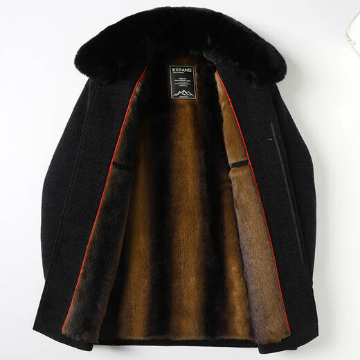Xiaolilang new winter new lapel plus velvet thickening mid-length dad detachable fur collar jacket coffee color 4XL 195