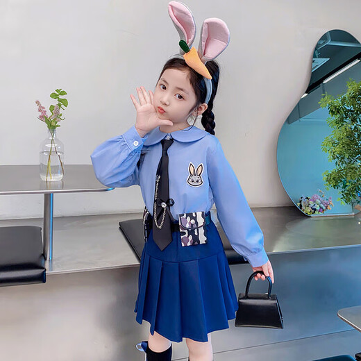 Jiaojing Zootopia Costume Bunny Police Cos Clothes Girls Princess Dress Judy JK Suit Judy Vest Three Piece Judy Vest Three Piece Set 100 cm