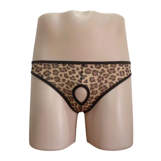 Leopard print men's underwear low-waisted hollow breathable sexy men's thong free pants one size one size