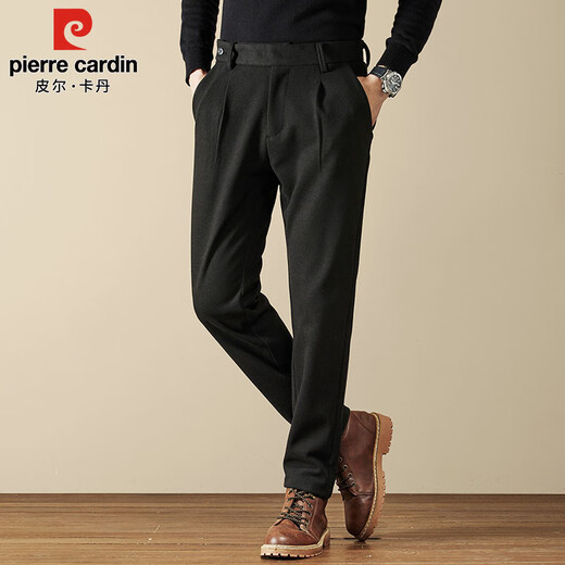 Pierre Cardin business casual pants men's autumn and winter slim woolen pants men's elastic high-end small suit pants black 33