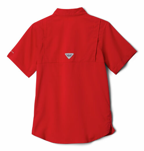 Colombia Boys PFG Tamiami Short Sleeve Shirt, Red Sparkle, M Red Sparkle M