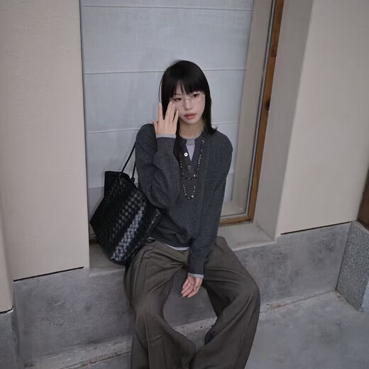 TERRAINCOGNITA 25AW fake two-piece wool sweater Henry collar blended sweater high quality commuting versatile Nico same style gray S