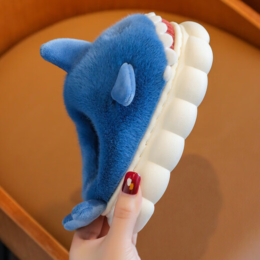 Children's cotton slippers autumn and winter waterproof home indoor non-slip boys cute shark pattern baby kids cotton slippers gray 12 34/35 size inner length 21.5CM