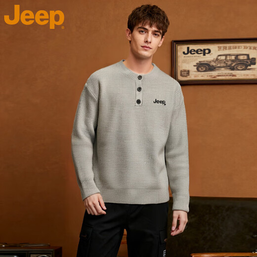 Jeep Brand Henley Collar Sweater Men's 2025 Autumn New Trendy Loose Casual Versatile Lazy Style Knitted Sweater Men Navy Blue M