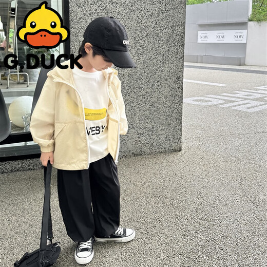 G.duck Little Yellow Duck Boys' Sun Protection Clothing for Big Children 2025 New Children's Lightweight Breathable UV Protection Beige 110 cm One Size