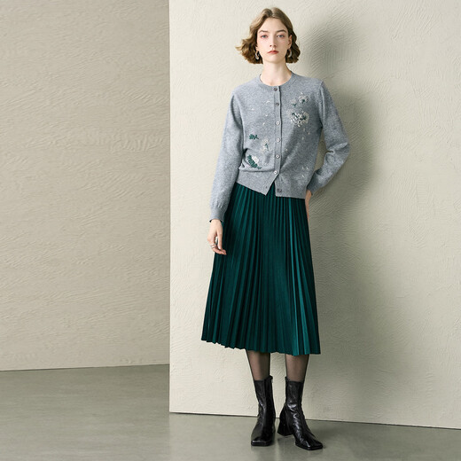 Yanyu Gray Cardigan Sweater Women's 2025 Winter New Slim Fit Versatile Embroidered Warm Outerwear Knitted Sweater Top Gray 2XL