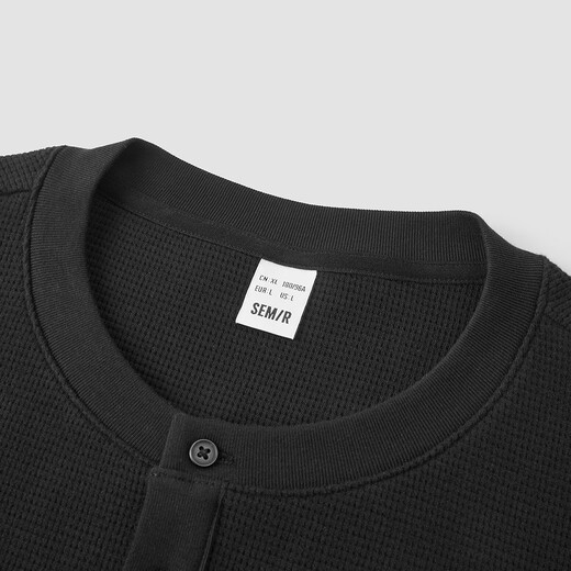Semir long-sleeved T-shirt men's waffle solid color versatile bottoming shirt winter 2025 new inner top Henry collar black 90001 M