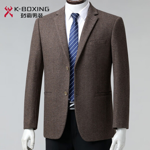 K-Boxing Men's Cashmere Suit Men's Business Casual Men's Middle-aged Wool Professional Suit Jacket Non-ironing Thickened Top 621-2 Brown S 165/46