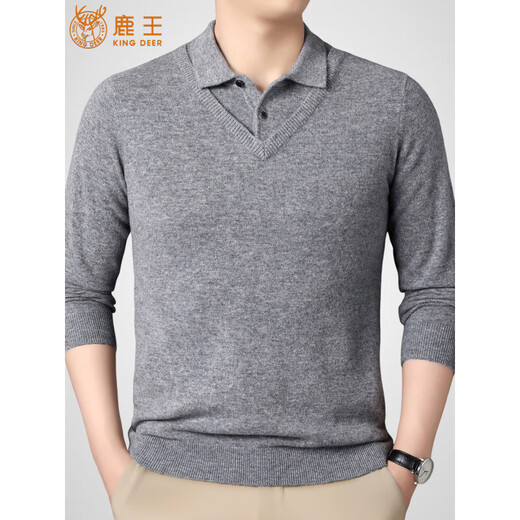 KING DEER Cashmere Sweater 2025 Winter New Men's High-End Business Fake Two-Piece Pullover Pure Cashmere Knitted Sweater Ancient Brown M 165 100-120Jin Jin is equal to 0.5 kg