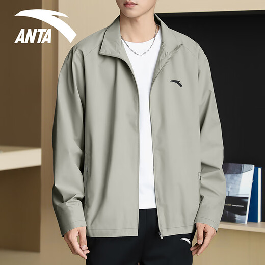 ANTA (ANTA) velvet stand-up collar jacket for men 2025 winter new style young men's outdoor casual thickened windbreaker jacket top velvet stand-up collar style 7605-1 floating gray L /175 suitable for 120-140 Jin Jin equals 0.5 kg