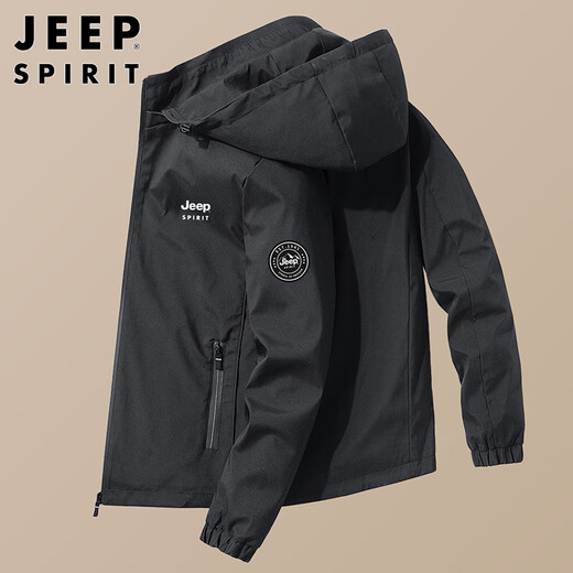 JEEP SPIRIT Jeep Jacket Men's Jacket Autumn and Winter Korean Men's Top Loose Hooded Men's Black XL