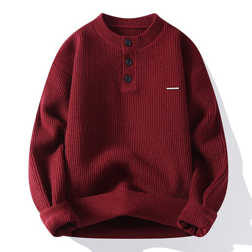 Mangmang Henry collar sweater for men, autumn and winter new warm sweater, loose inner wear, pullover bottoming top for teenagers, red 3XL, weight range 150-170Jin Jin is equal to 0.5 kg