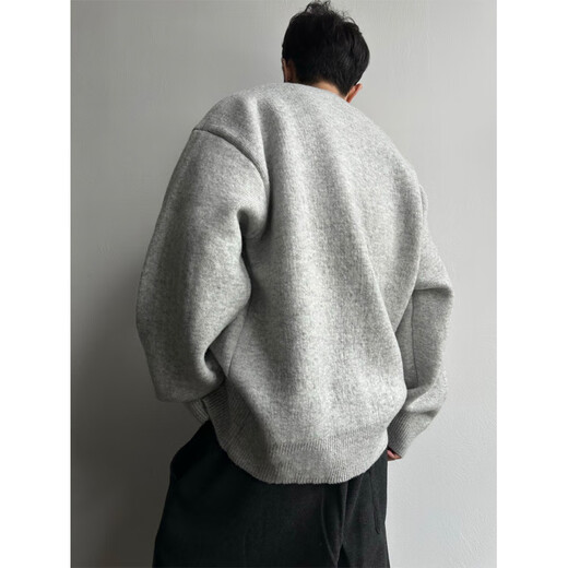 Du Xiaoxian light gray Henry collar sweater men's autumn and winter lazy style high-end sweater American retro loose jacket light gray No rival at the same price M Recommend 80-100Jin Jin equals 0.5 kg