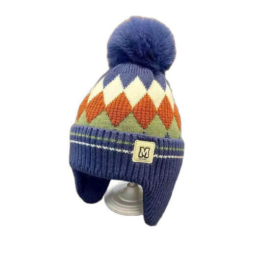 Wen Xiaoying (HELLO YING) winter children's warm hat autumn and winter rhombus windproof ear protection hat for boys and girls baby knitted thickened woolen hat children's knitted rhombus M-beige