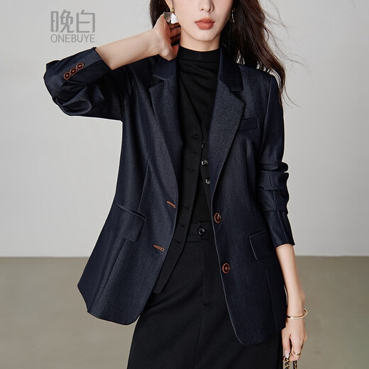 Late White New Product 2025 Autumn Solid Color Fashion Top Lapel Temperament Versatile Commuting Suit Jacket Women Denim Blue XL