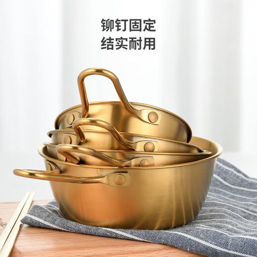 304 stainless steel Korean rice wine bowl, rice bowl, rice wine bowl with handle, special hot and cold wine bowl for restaurants, cooking bowl 304 rice wine bowl - with single handle - gold 13CM