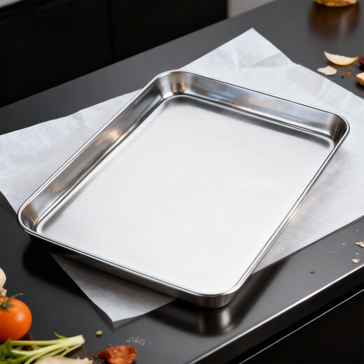 Stainless steel rectangular tray flat bottom rice roll square plate food grade commercial household barbecue plate disinfection and dressing changing plate pure 304 stainless steel 40*30*2.5cm