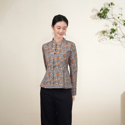 Cloth charm blue clip/glazed gourd silk cotton gourd flower button top 2025 winter new arrival printed warm blue clip XL