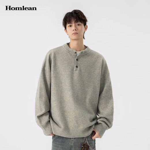 Homlean trendy brand lazy style high-end knitted sweater Henry collar sweater men's autumn and winter top pullover warm JC-MY109 JC-MY109 light gray M (recommended 95-110Jin Jin equals 0.5 kg)