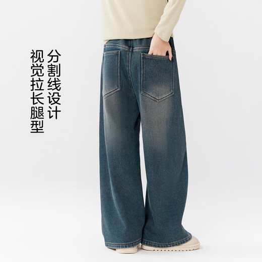 Zuoxi Girls' Velvet Jeans Winter Warmth 2025 New Medium and Large Children's Straight Pants Children's Pants Denim Color 150