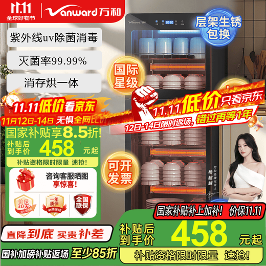 Vanward explosion-proof tempered glass double-effect sterilization disinfection cabinet household vertical mother and baby bottle drying UV disinfection cupboard national subsidy ZTP118-DM1