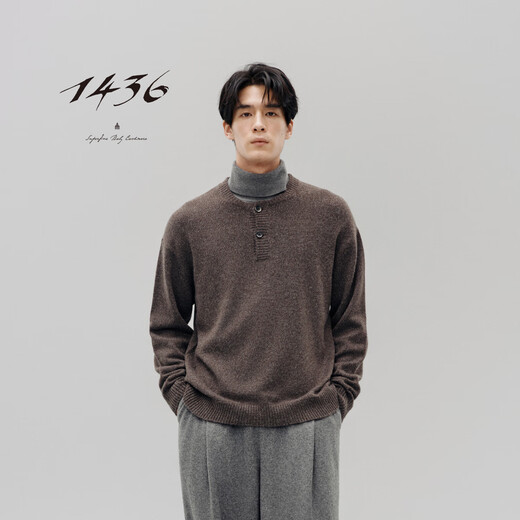 14361436 Woolen kid cashmere 2025 autumn and winter new Henry collar thick and soft men's cashmere sweater brass brown XL