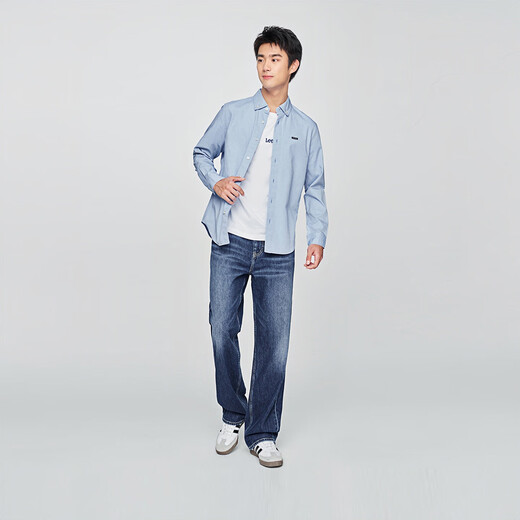 Lee standard version lapel small logo men's long-sleeved shirt blue L