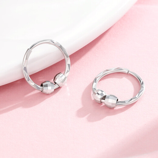 Wanfulong platinum pt950 car flower circle bead earrings platinum ring ornaments for ear piercing new birthday gift for girlfriend Platinum 950 car flower circle bead earrings 1.41g