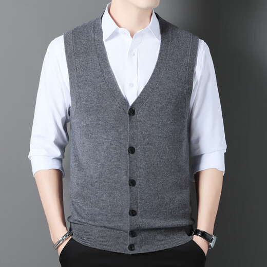 Ordo cashmere sweater men's V-neck single-breasted vest high-end knitted cardigan vest middle-aged and elderly sleeveless dark gray M 170