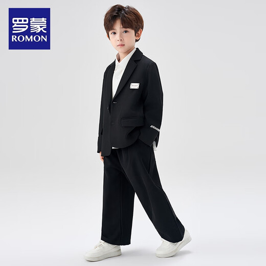 Romon children's suit suit British flower girl dress boy college style casual suit piano performance suit black 120
