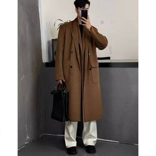 轩森图（XUANSENTU）序77同款毛呢大衣男冬季加厚感双层领呢子中长款过膝风衣外套潮 米白色 2XL